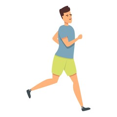 Boy morning running icon cartoon vector. Kid education. Happy child