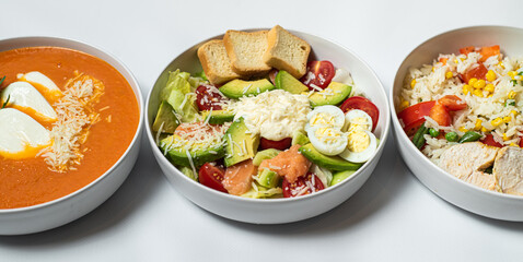 European dishes. Grey background. Copy space. Close up.