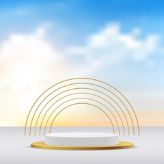 Obraz premium Abstract 3d cream color scene with sky podium platform. Vector
