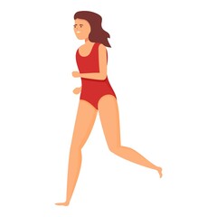 Fototapeta na wymiar Running woman lifeguard icon cartoon vector. Water ocean. Aid swim