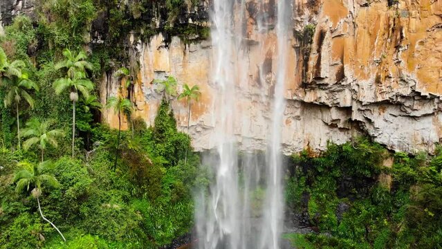 Purling Brook Falls in Springbrook National Park with close up of cascading waterfall. 