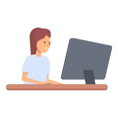 Adult lesson icon cartoon vector. Child team. Internet study