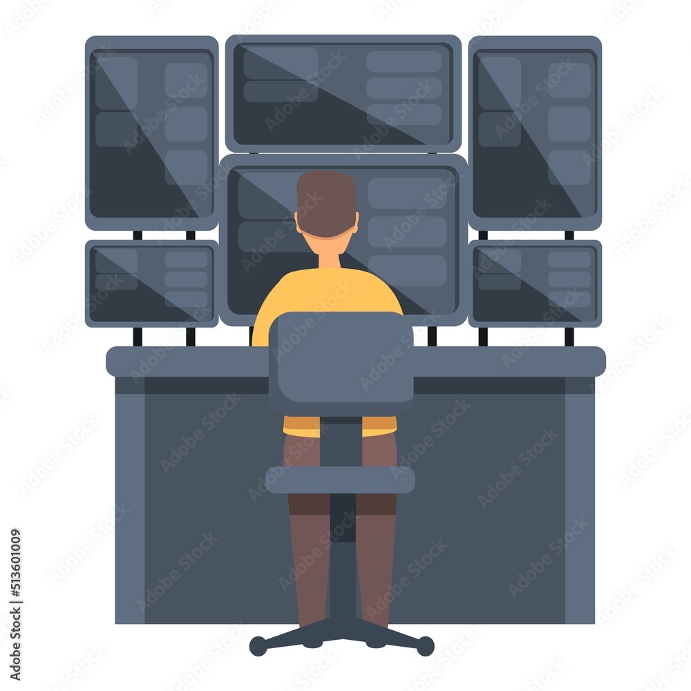 Poster home system administrator icon cartoon vector. computer server. engineer network