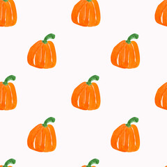 Watercolor seamless pattern of orange pumpkins autumn