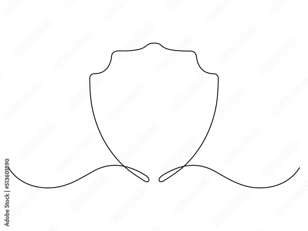 Poster shield continuous line art. protect linear symbol. guard drawing sign. vector isolated on white.