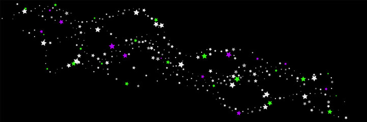 Falling confetti stars. Black, white colors. Blotches of bright stars. Festive background. Abstract texture on a black background. Vector illustration, eps 10