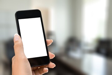 Businessman Holding Smartphone with blank screen, Internet, Social Media with Mobile Phone Device.