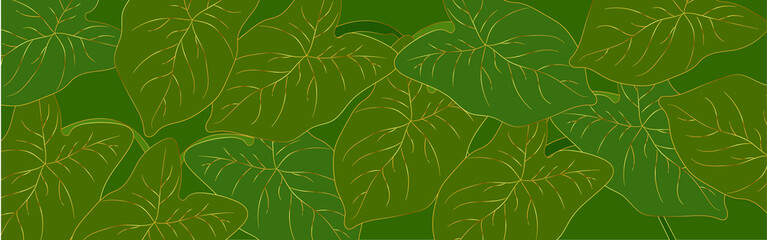 Seamless floral pattern with tropical leaves. Line drawing. Hand-drawn illustration.
