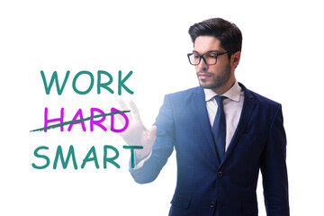 Businessman in working smart not hard concept