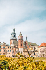 Fototapeta na wymiar Summer view of Wawel Royal Castle complex in Krakow Tourist attraction of Poland