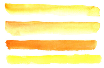 Yellow watercolor hand painted stripes isolated on white. Perfect for card, banner, template, decoration, print, cover, web, element design.
