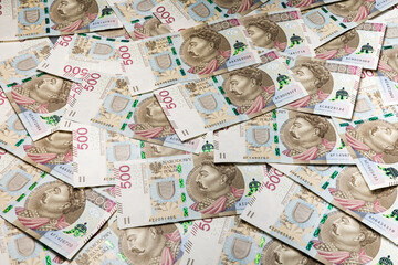 pieniądze polskie złotówki w banknotach pięciuset złotowych 500-złotowych - obrazy, fototapety, plakaty