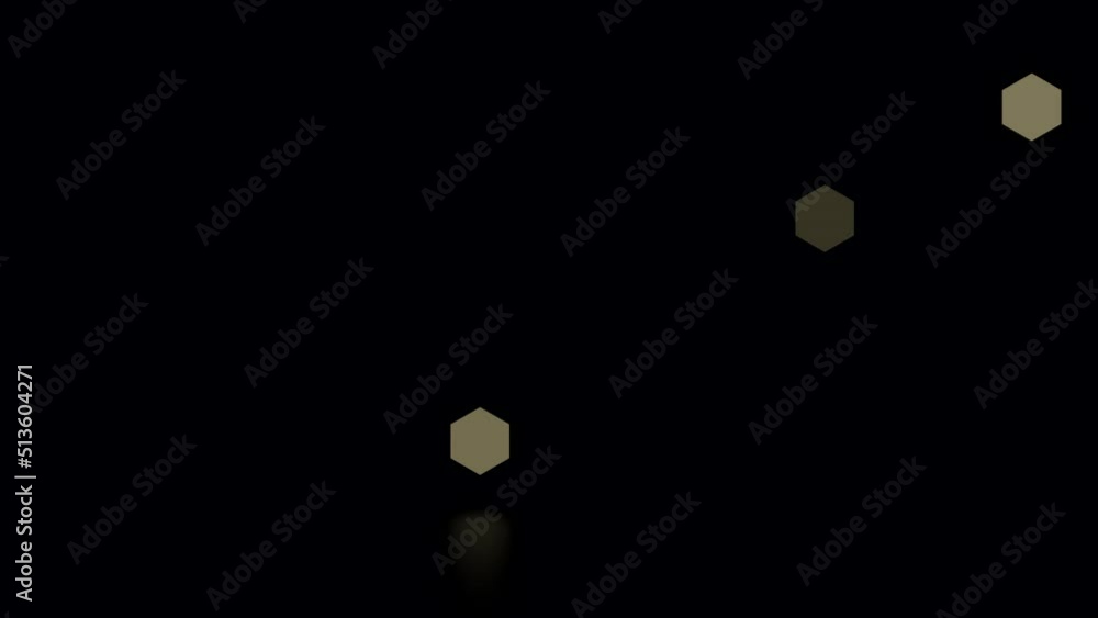 Poster background of flashing hexagons. design. glowing hexagons with reflection on surface of black backgr