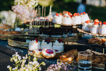 table in the park with sweets 