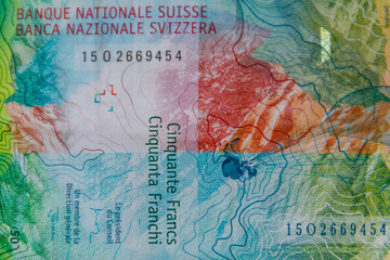 Macro shot of the fifty swiss francs banknote