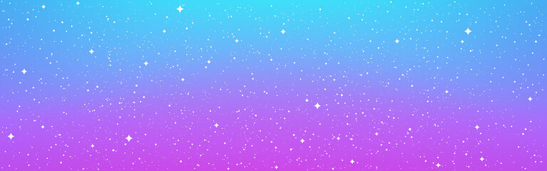 Cosmos flat background. Bright cartoon cosmic texture. Starry fantasy wallpaper. Cute sky with white stars. Beautiful space gradient. Vector illustration