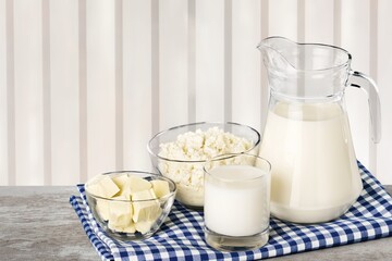 Shavuot jewish holiday celebration. Milk and cheese. Dairy products. Shavuot concept.