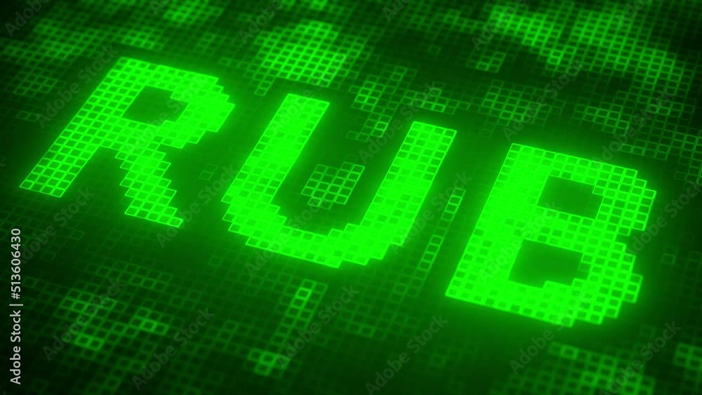 Poster rub text made of pixels on the screen, 3d animation