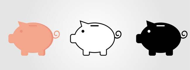 Fototapeta premium Piggy bank icon. Piggy bank saving money icon in different style. Baby pig piggy bank. vector illustration