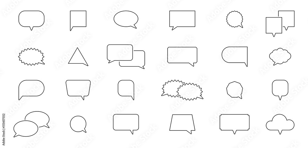 Aufkleber speech balloon icons set. speak line art text box. talk chat cloud. dialog bubble. round graphic sti