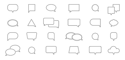 Naklejka na ściany i meble Speech balloon icons set. Speak line art text box. Talk chat cloud. Dialog bubble. Round graphic sticker. Think label. Communication empty banner. Message circle tag. Price sign. Vector illustration