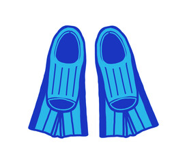 Flippers of blue-blue color for swimming, freehand drawing, on a transparent background, for printing and design