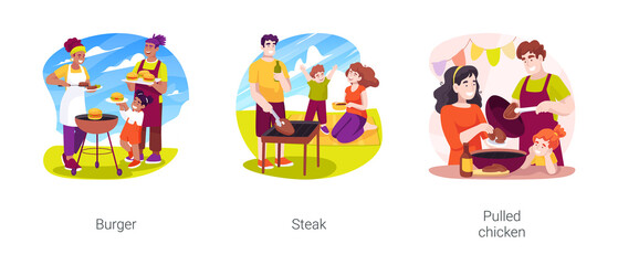 Backyard BBQ isolated cartoon vector illustration set
