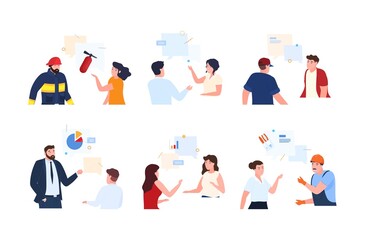 People dialogue speech bubbles communication to each other set vector flat illustration