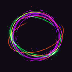 Magic round frame. Glow light effect. Swirl trail effect. Vector illustration.