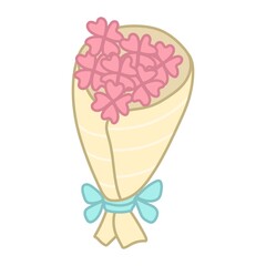 Bouquet of pink flowers. Cartoon style. Vector illustration isolated on white background.