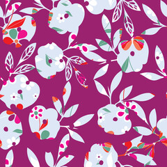 Seamless vintage vector flower pattern design 