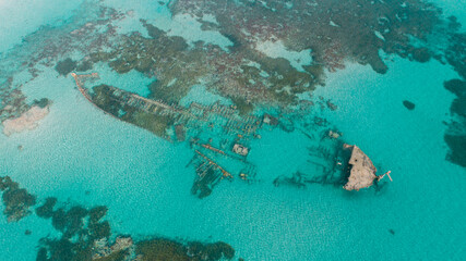 Naklejka na ściany i meble aerial view of the ship wreck in the indian ocean in dar es salaam, Tanzania