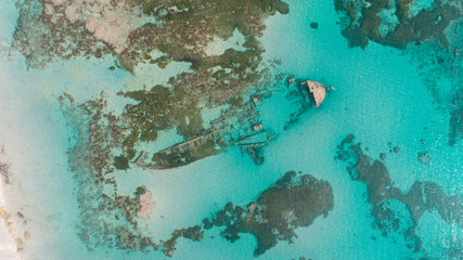 Fototapeta na wymiar aerial view of the ship wreck in the indian ocean in dar es salaam, Tanzania