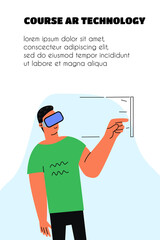 A man works in augmented reality glasses. Vector illustration in a flat style.