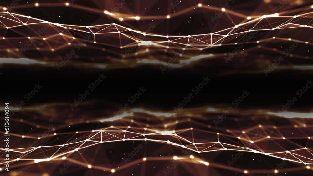 Poster neon animated fire background frame. wave motion luminous lines. plexus of stripes, dots. digital ne