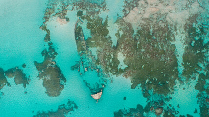 aerial view of the ship wreck in the indian ocean in dar es salaam, Tanzania