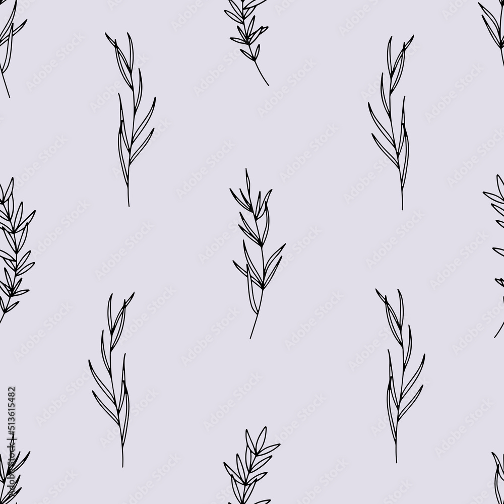 Poster seamless boho pattern with flowers in line art style.