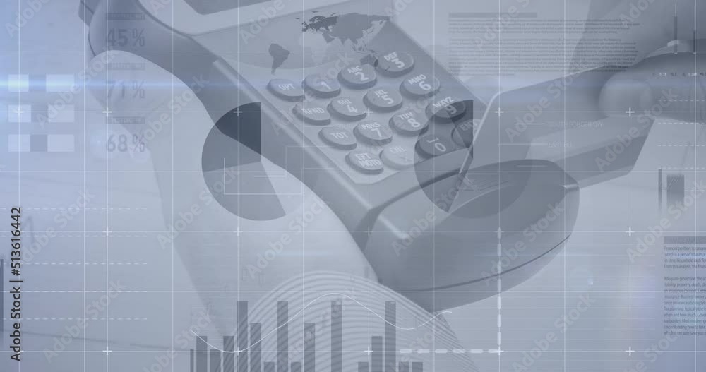 Poster statistical data processing against close up of person's hand using a card machine