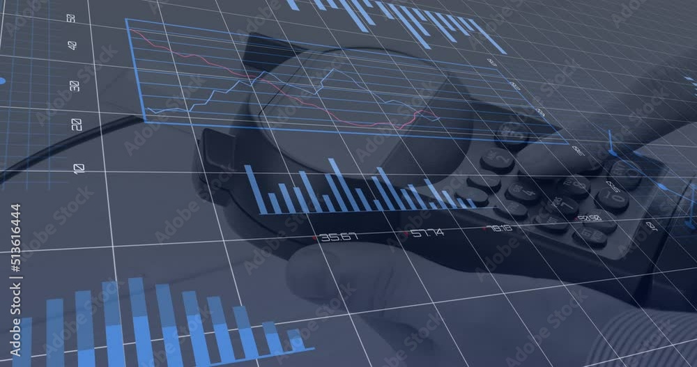 Poster statistical data processing against close up of person's hand using a card machine