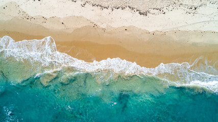 aerial view of the sandy beach and ocean in Zanzibar - obrazy, fototapety, plakaty