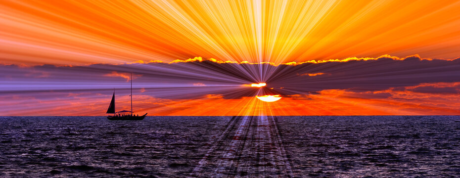 Sailboat Sunrise Sun Ray Ocean Inspirational Banner
