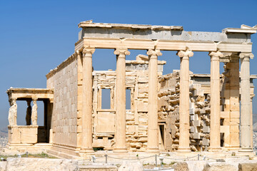 Figures of the Caryatid Porch of the Erechtheion on the Acropolis at Athens. Sunny day no people....