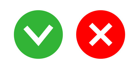 Green check mark and red cross icon.Set of simple icons in flat style: Yes/No, Approved/Disapproved, Accepted/Rejected, Right/Wrong, Correct/False, Green/Red, Ok/Not Ok., Vector icons, symbol