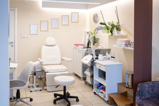 Modern bright beauty salon. Manicure and pedicure interior.