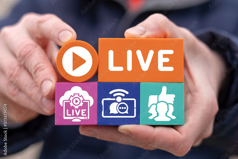 Poster concept of live streaming. online web stream technology. broadcast social media data.