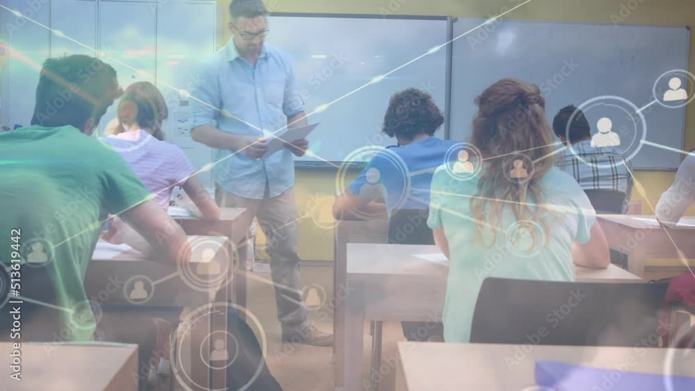 Poster animation of data processing over diverse students with teacher learning in classroom