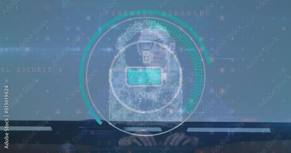Poster animation of data processing over caucasian man