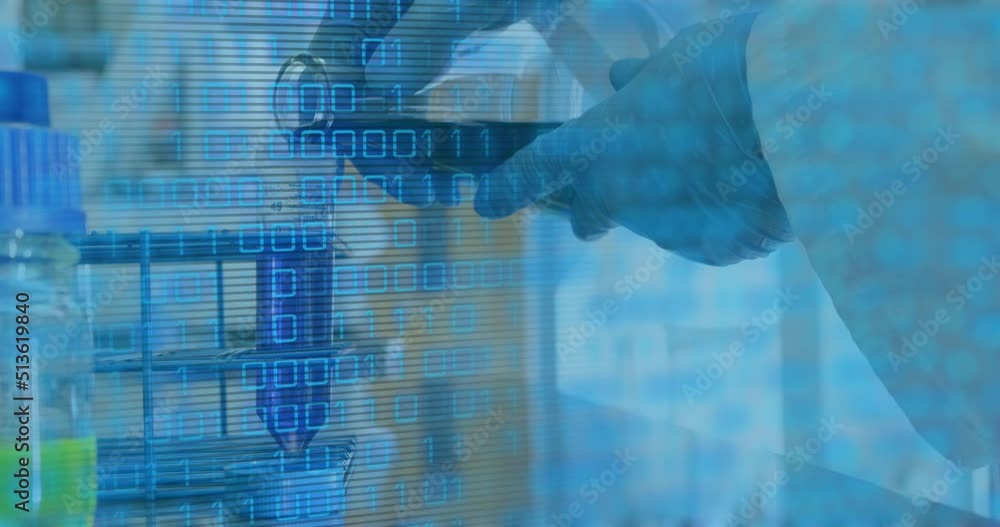 Poster animation of data processing over doctor with beaker