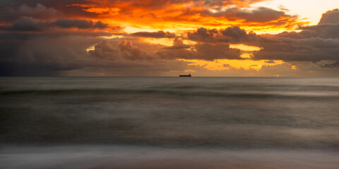 Long exposure of the sunrise over the Atlantic Ocean.