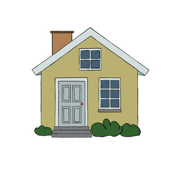 A little cartoon house hand drawn isolated on a white background. Flat design. Vector illustration.